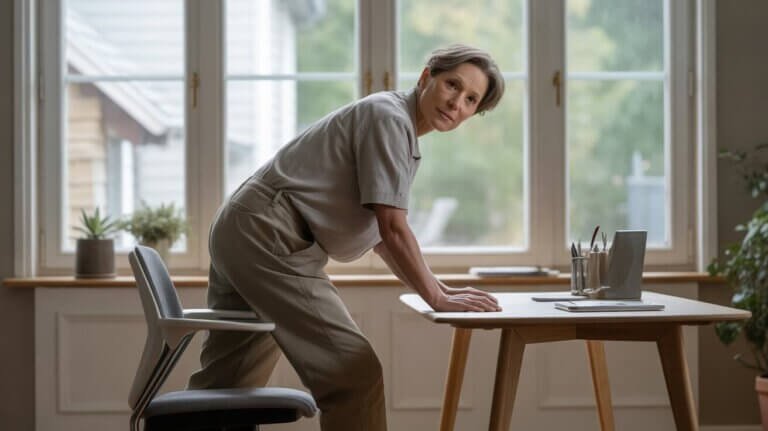 Sitting Too Much: The Everyday Habit That Quietly Shortens Lifespan 1 Sitting too much and longevity – adult over forty standing up for daily movement