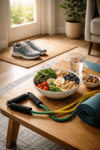 Small lifestyle changes for longevity shown through simple daily habits at home